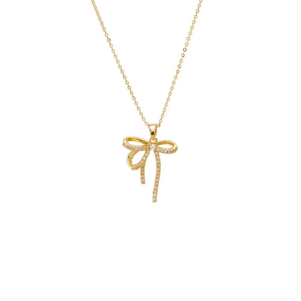 Gold Pave Long Bow Necklace - Adina Eden's Jewels