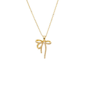 Gold Pave Long Bow Necklace - Adina Eden's Jewels