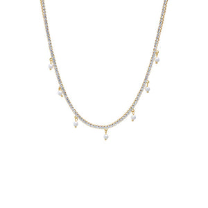 Gold Dangling Pearl Charms Tennis Choker Necklace - Adina Eden's Jewels