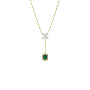 Emerald Green Colored Marquise X Baguette Drop Lariat - Adina Eden's Jewels