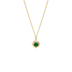 Emerald Green Emerald Green Round Halo Pendant Necklace - Adina Eden's Jewels