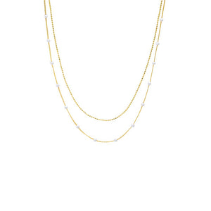 Pearl White Double Strand Pearl X Ball Chain Necklace - Adina Eden's Jewels