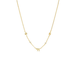 Gold Mini CZ Bezel Jewish Charm Necklace - Adina Eden's Jewels