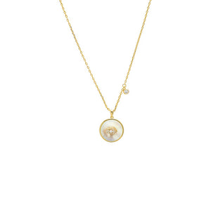 Mother of Pearl MOP Evil Eye Disc Pendant Necklace - Adina Eden's Jewels