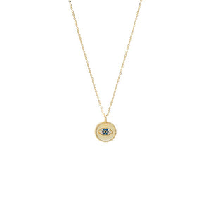 Sapphire Blue Blue CZ Evil Eye Medallion Necklace - Adina Eden's Jewels