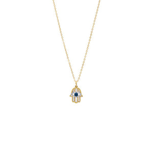 Sapphire Blue Large CZ Hamsa Pendant Necklace - Adina Eden's Jewels