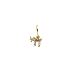 Gold Mini Pave Chai Necklace Charm - Adina Eden's Jewels