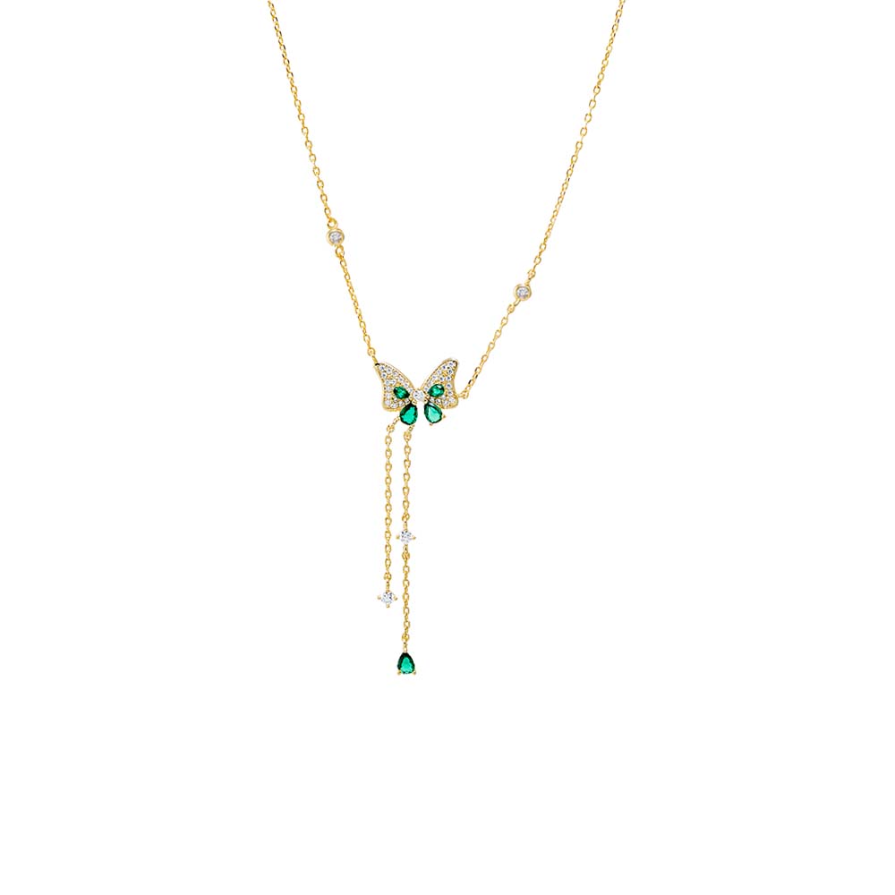 Emerald Green Colored Pave Butterfly CZ Station Lariat Necklace - Adina Eden's Jewels