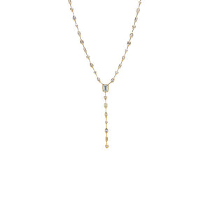 Gold CZ Bezel Emerald Lariat Drop Necklace - Adina Eden's Jewels