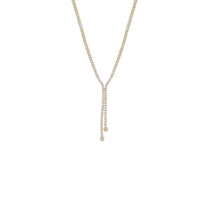 CZ Double Overlay Drop Lariat Tennis Necklace