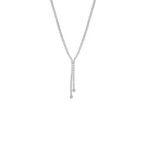 CZ Double Overlay Drop Lariat Tennis Necklace