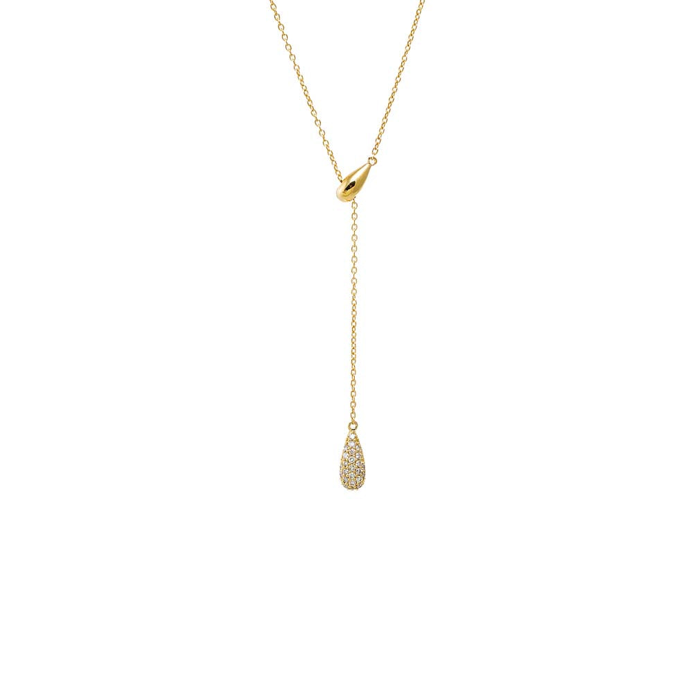 14K Gold Diamond Pave Drop Teardrop Lariat Necklace 14K - Adina Eden's Jewels