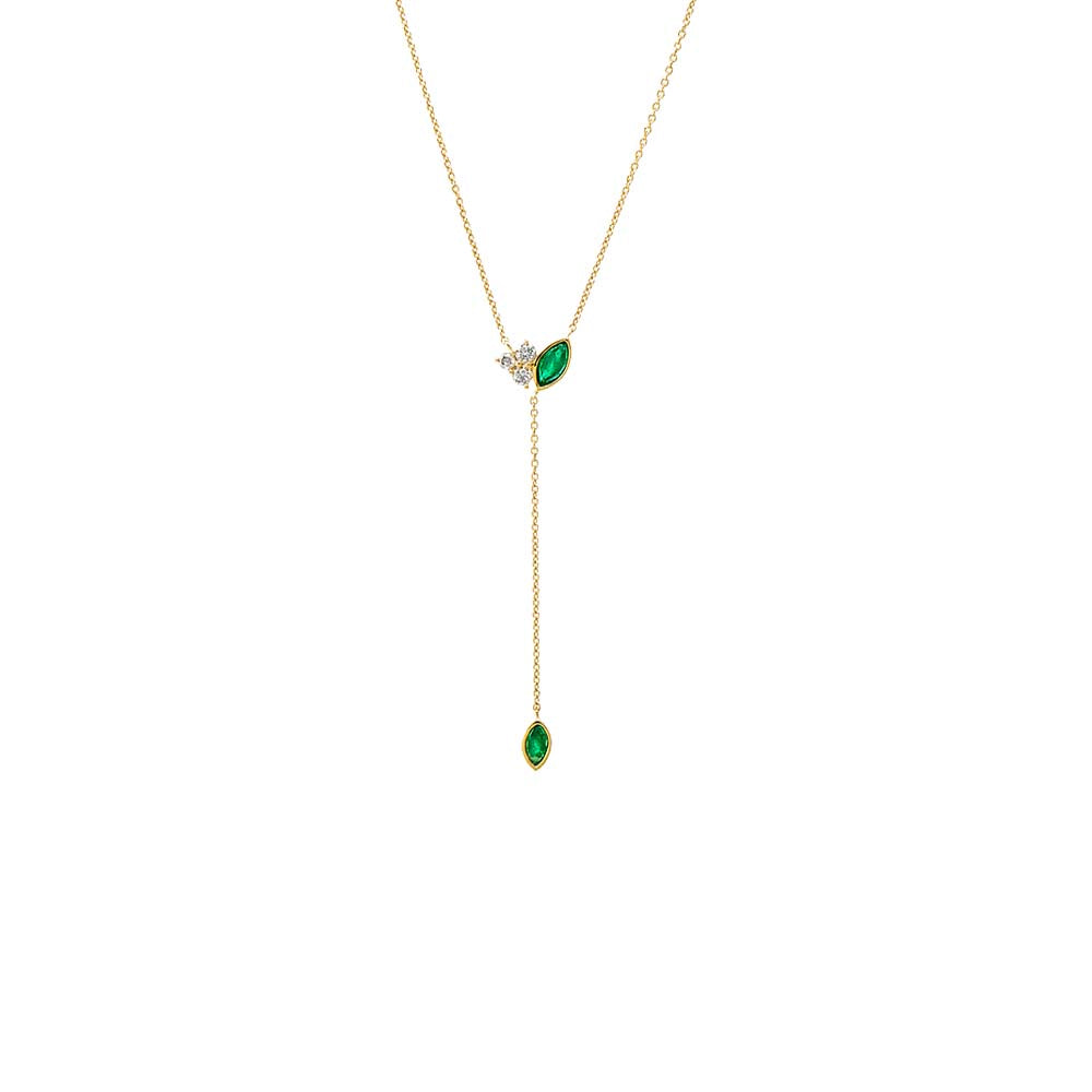 Emerald Diamond X Emerald Drop Lariat Necklace 14K - Adina Eden's Jewels