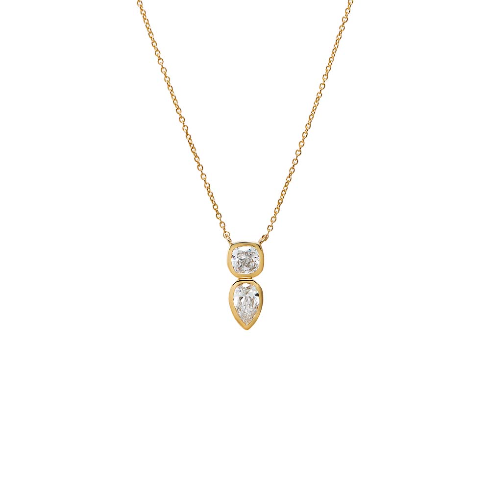 14K Gold Lab Grown Diamond Double Stone Bezel Pendant Necklace 14K - Adina Eden's Jewels