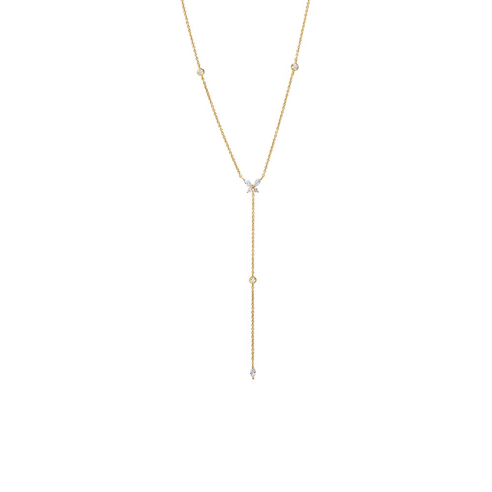 14K Gold Lab Grown Diamond Butterfly X Bezel Station Lariat Necklace 14K - Adina Eden's Jewels
