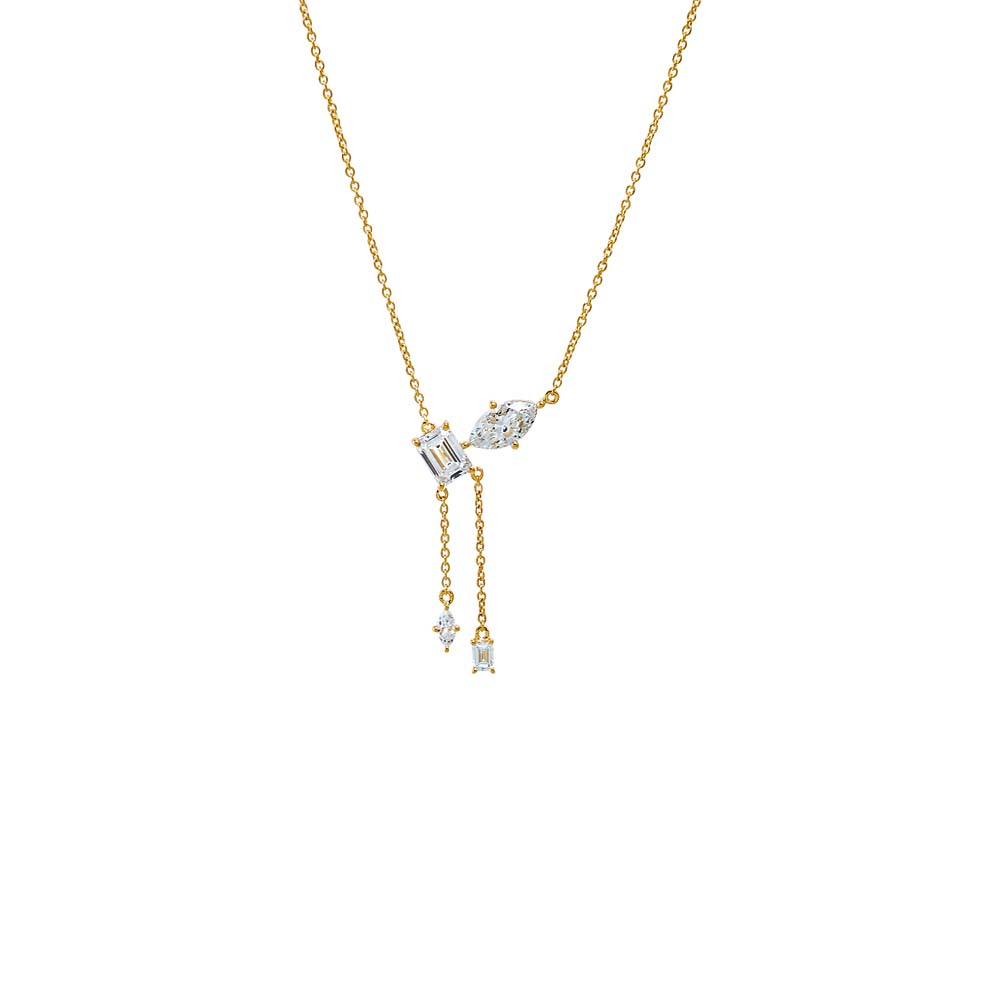 14K Gold Lab Grown Diamond Baguette X Marquise Pendant Necklace 14K - Adina Eden's Jewels