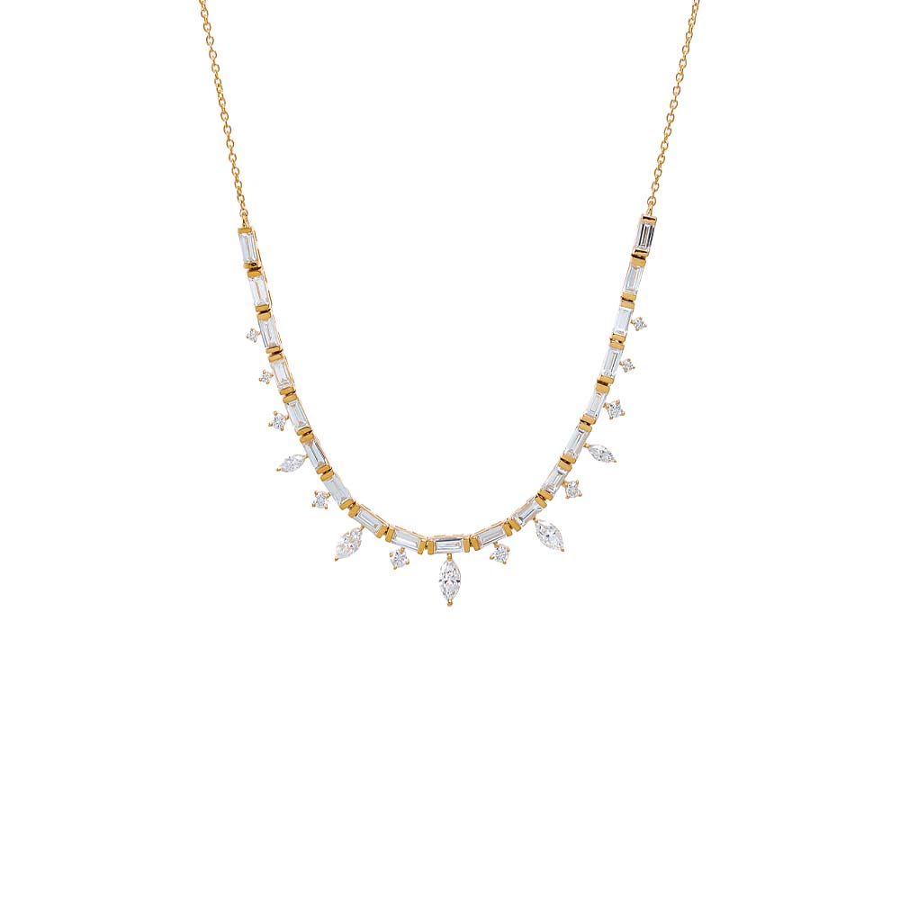 14K Gold Lab Grown Diamond Baguette X Marquise Dangling Tennis Choker 14K - Adina Eden's Jewels