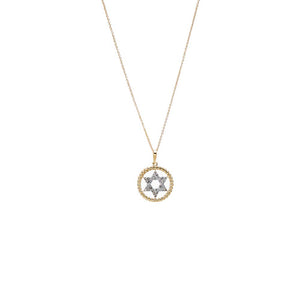 Diamond Star of David Medallion Charm Necklace 14K