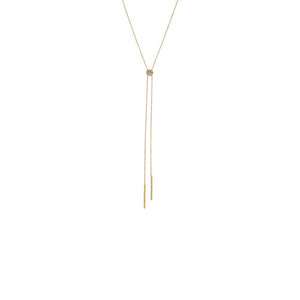 Gold CZ Bezel Double Chain Drop Lariat - Adina Eden's Jewels
