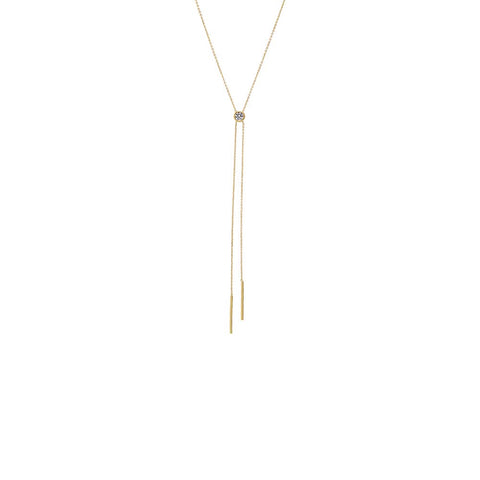 CZ Bezel Double Chain Drop Lariat – Adina Eden