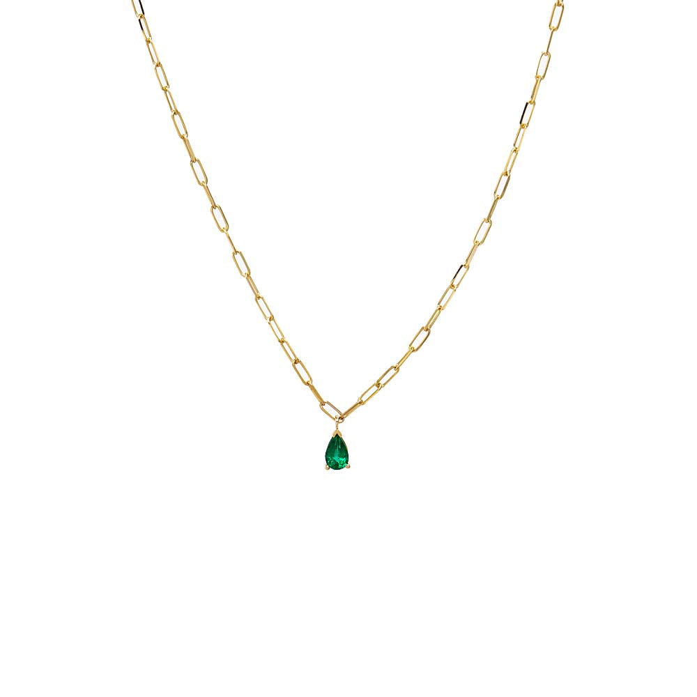 Emerald Green Emerald Pear Pendant Necklace 14K - Adina Eden's Jewels