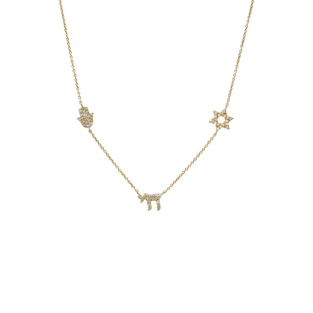 14K Gold Diamond Pave Jewish Charms Necklace 14K - Adina Eden's Jewels