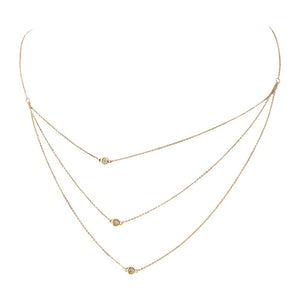 14K Gold Diamond Sideway Bezel Triple Chain Necklace 14K - Adina Eden's Jewels