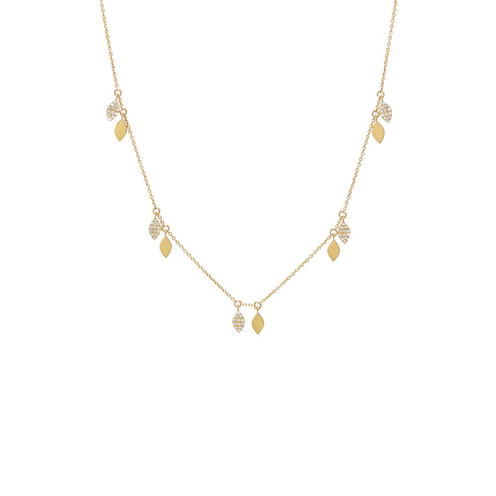 14K Gold Diamond Pave/Solid Marquise Charm Necklace 14K - Adina Eden's Jewels