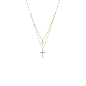 Gold Pave Double Cross 2 In 1 Necklace - Adina Eden's Jewels