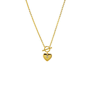 Gold CZ Heart Toggle Pendant Necklace - Adina Eden's Jewels