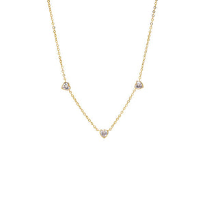 Gold Triple CZ Heart Bezel Station Necklace - Adina Eden's Jewels