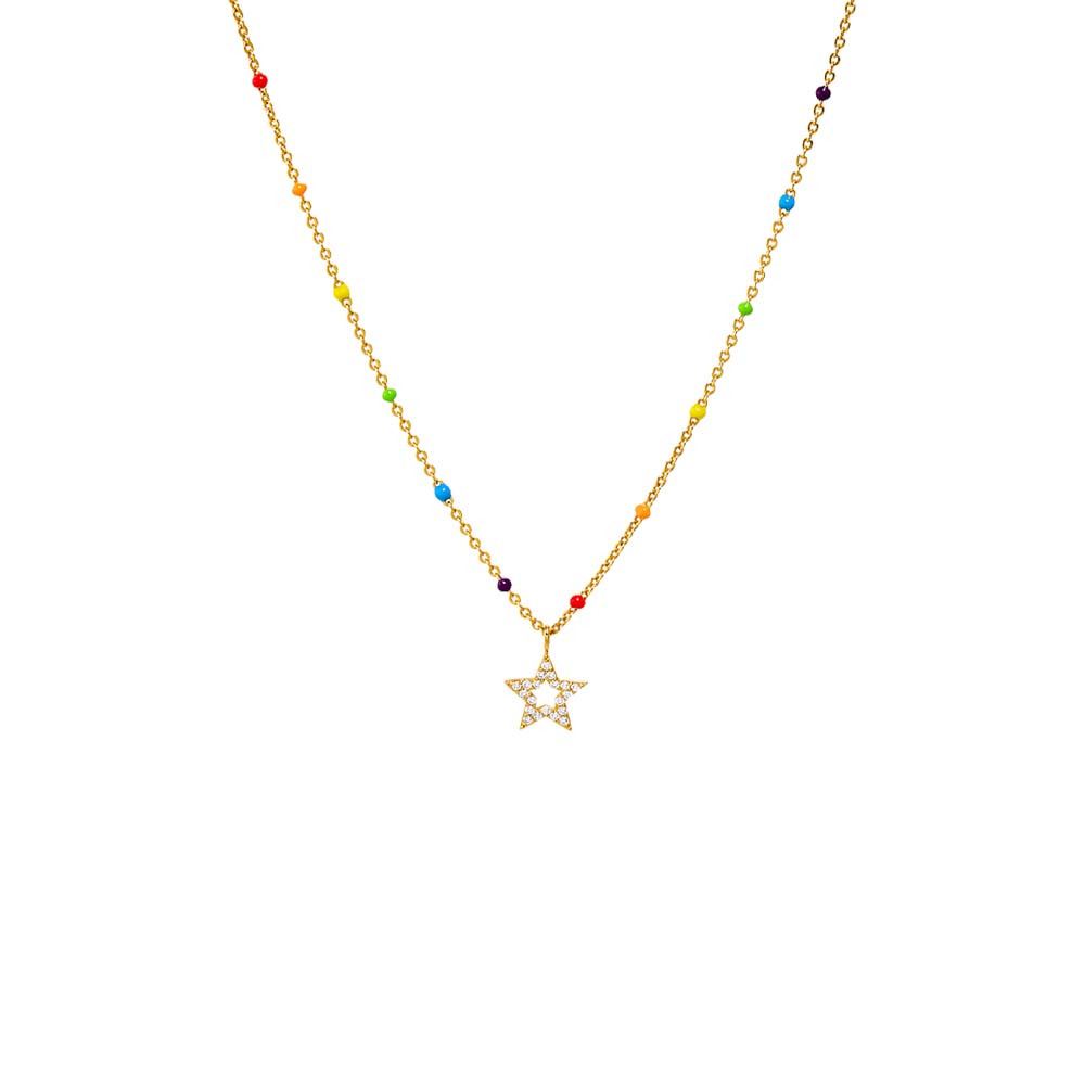 Multi-Color Pave Star Multi Color Beaded Necklace - Adina Eden's Jewels