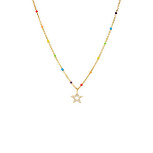 Multi-Color Pave Star Multi Color Beaded Necklace - Adina Eden's Jewels