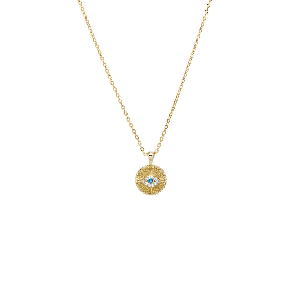 Gold CZ Evil Eye Disc Pendant Necklace - Adina Eden's Jewels