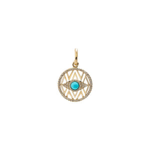 Turquoise Diamond X Turquoise Evil Eye Disc Charm 14K - Adina Eden's Jewels