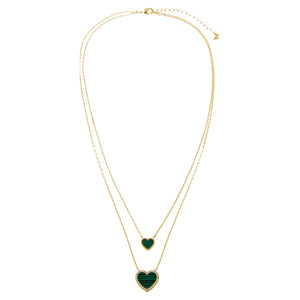 Pave Outline Double Heart Colored Stone Two In One Necklace - Adina Eden's Jewels