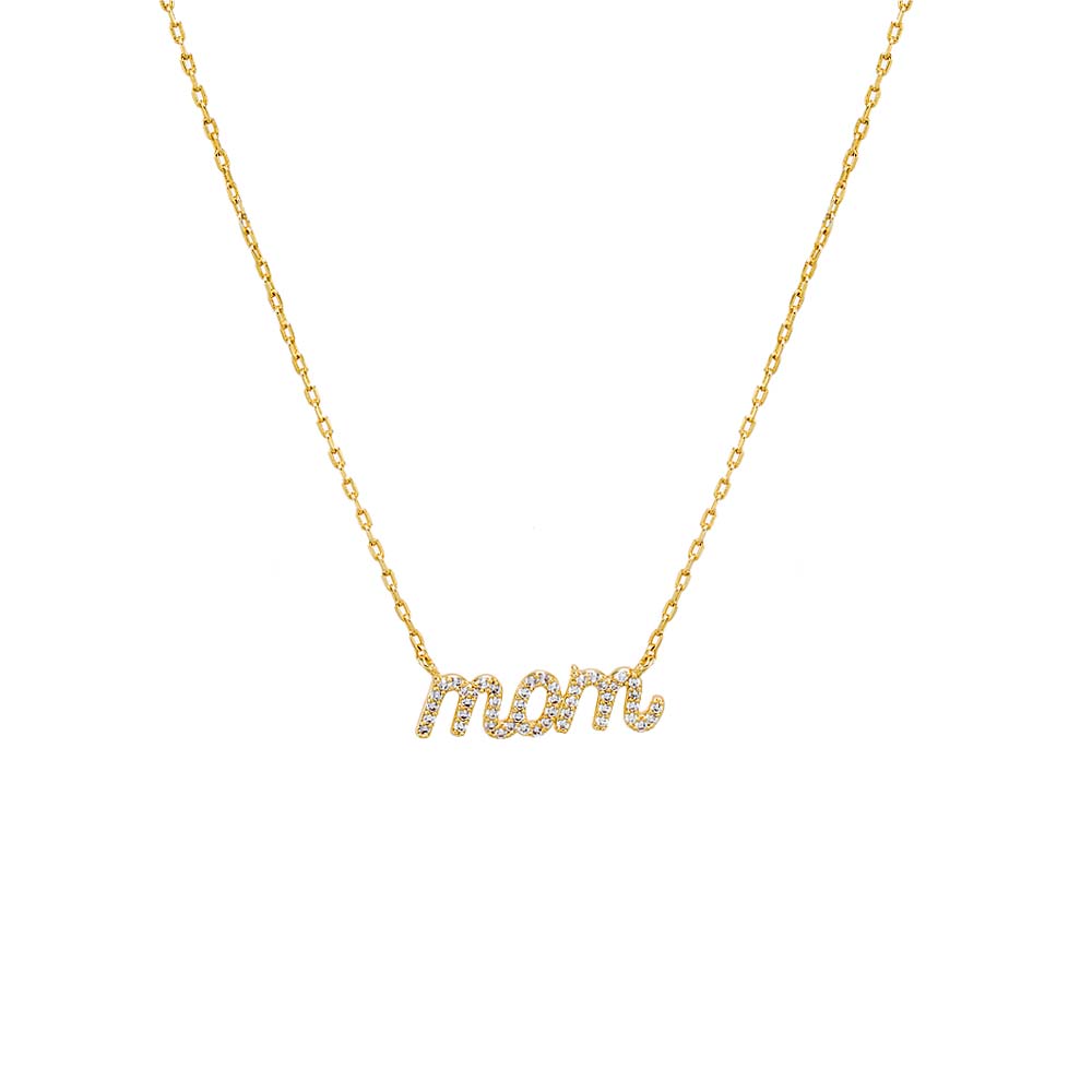 Gold Pave Lowercase Mom Necklace - Adina Eden's Jewels