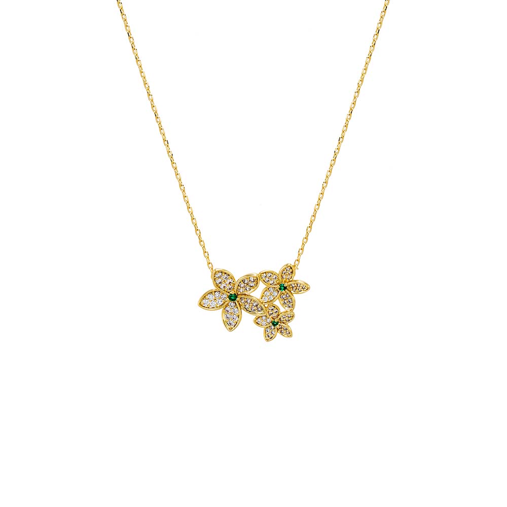 Gold Pave Multi Flower Pendant Necklace - Adina Eden's Jewels