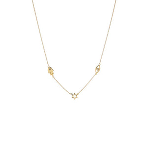 14K Gold Diamond Accented Jewish Charm Necklace 14K - Adina Eden's Jewels