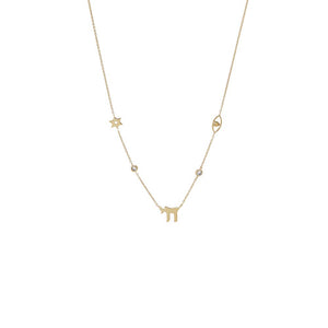 14K Gold Diamond Accented Chai & Charms Necklace 14K - Adina Eden's Jewels