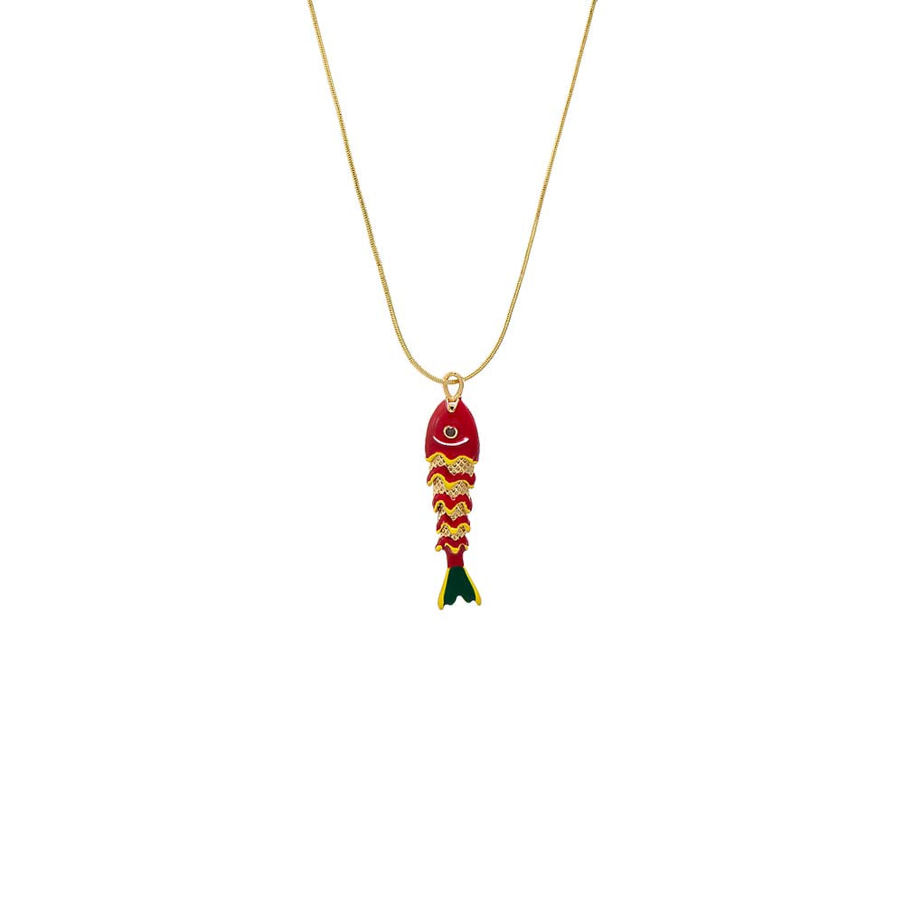 Red Colored Long Fish Pendant Necklace - Adina Eden's Jewels