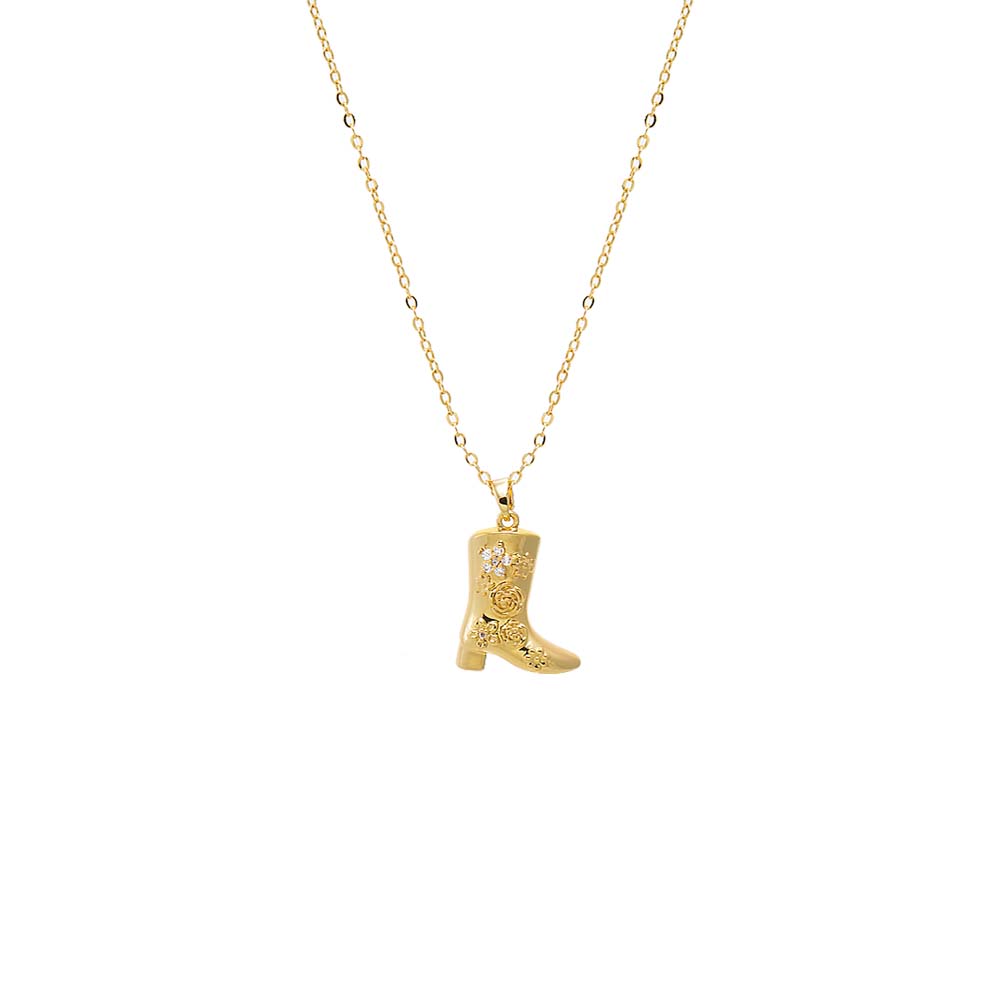 Gold CZ Cowboy Boot Pendant Necklace - Adina Eden's Jewels