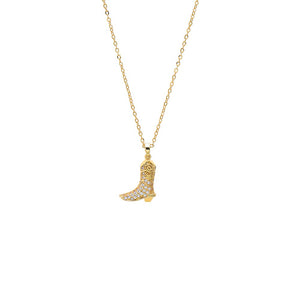 Gold Pave CZ Cowboy Boot Pendant Necklace - Adina Eden's Jewels