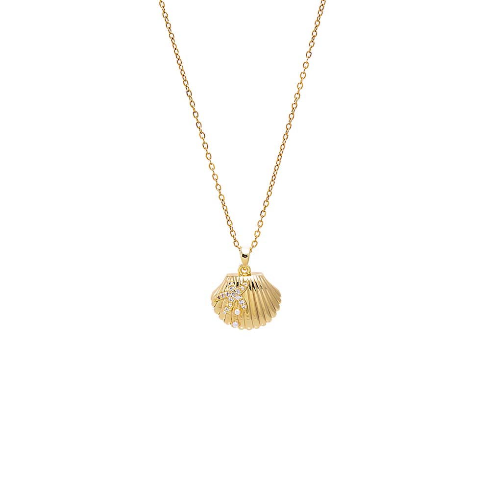 Gold Pave Starfish Shell Pendant Necklace - Adina Eden's Jewels