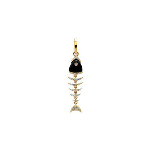 Black Onyx Diamond Fish Bone Drop Pendant 14K - Adina Eden's Jewels