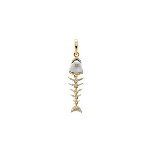 Mother of Pearl MOP Diamond Fish Bone Drop Pendant 14K - Adina Eden's Jewels