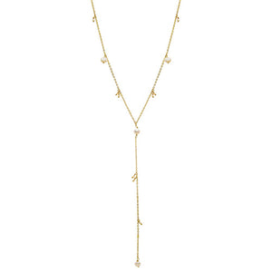 Gold Dangling Pearl Lariat Necklace - Adina Eden's Jewels