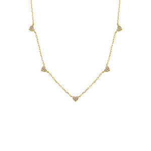 Gold Pave Five Heart Charm Necklace - Adina Eden's Jewels