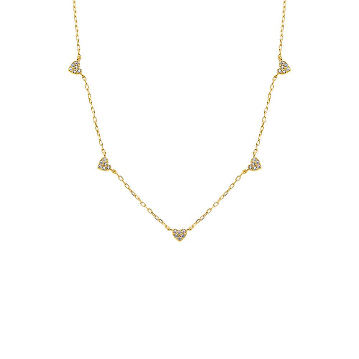 Gold Pave Five Heart Charm Necklace - Adina Eden's Jewels