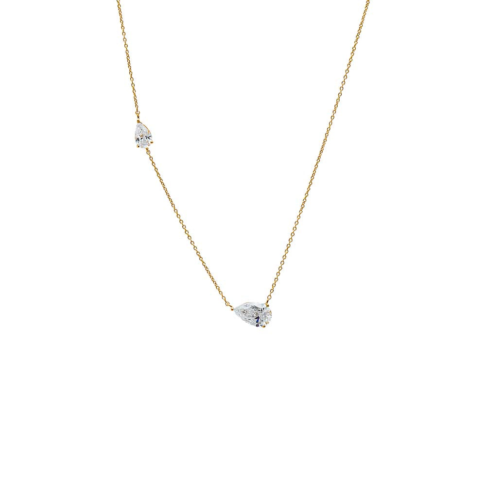 14K Gold Lab Grown Diamond Embedded Double Pear Chain Necklace 14K - Adina Eden's Jewels